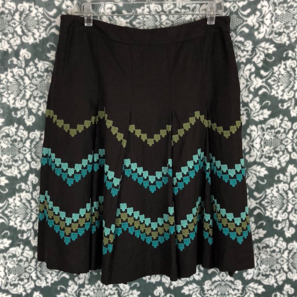 LOFT 100% Linen A-line Skirt with Embroidery